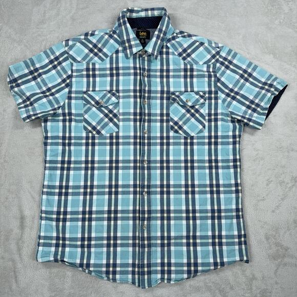 Lee Stretch Button Up Men’s Shirt Blue/Yellow In Size XL - Picture 1 of 12